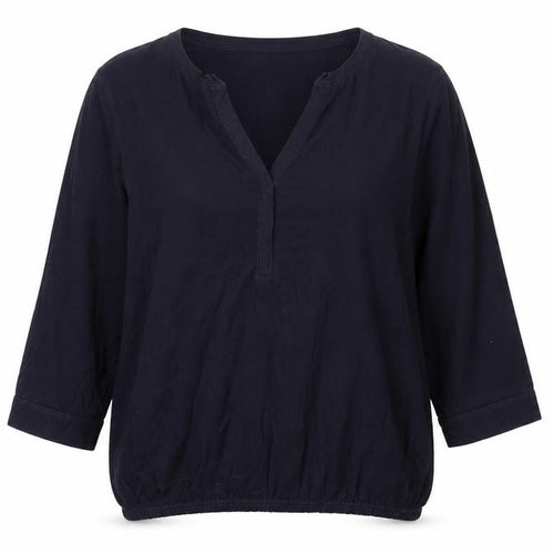 Cotton Traders Women's Navy Blue 3/4 Sleeve Cotton Tunic Blouse Size 16