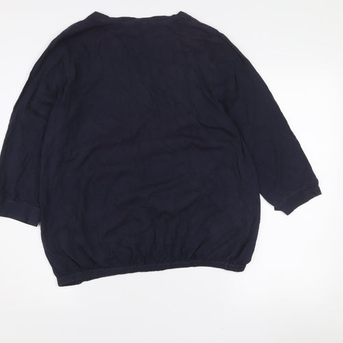 Cotton Traders Women's Navy Blue 3/4 Sleeve Cotton Tunic Blouse Size 16