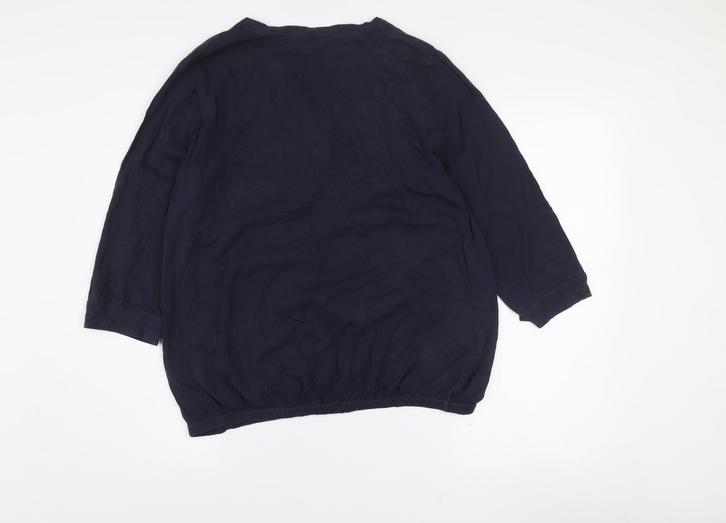 Cotton Traders Women's Navy Blue 3/4 Sleeve Cotton Tunic Blouse Size 16