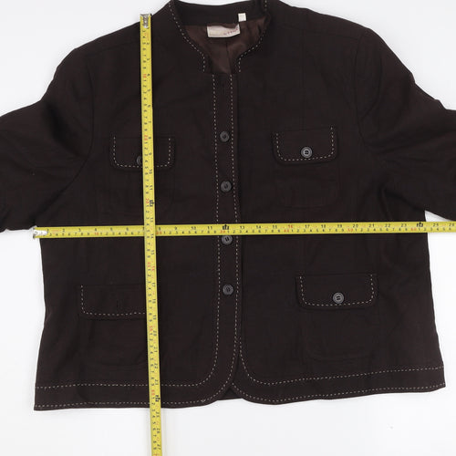 EWM Women's Brown Linen Blend 3/4 Sleeve Button Blazer Size 22