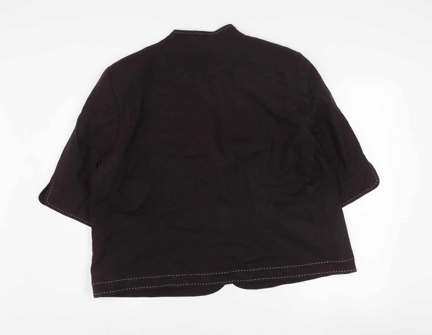 EWM Women's Brown Linen Blend 3/4 Sleeve Button Blazer Size 22