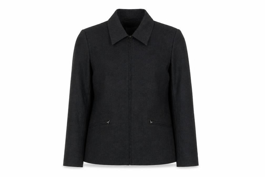 Front view of Next Women's Black Zip-Up Collared Blazer Jacket, size 12