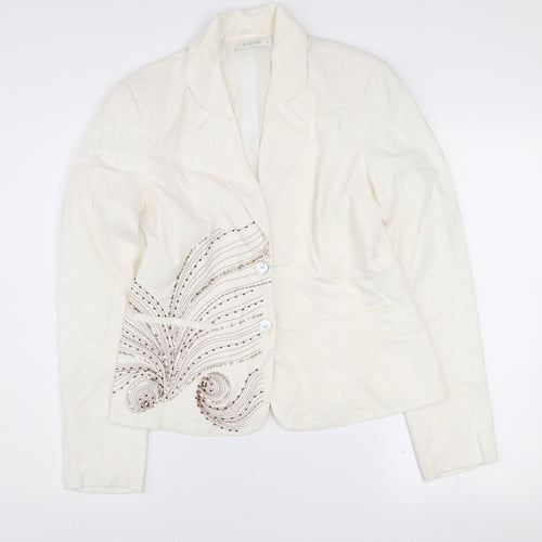 b.young Women Ivory Linen Blend Tailored Blazer Size 10