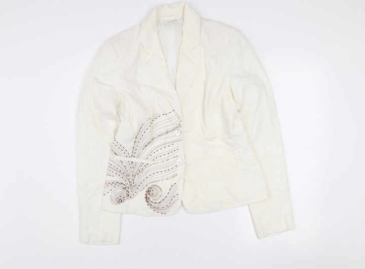 b.young Women Ivory Linen Blend Tailored Blazer Size 10