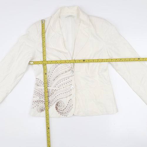 b.young Women Ivory Linen Blend Tailored Blazer Size 10