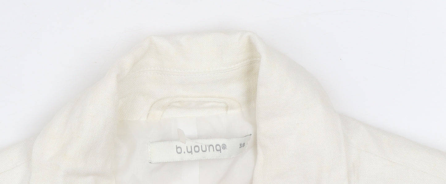 b.young Women Ivory Linen Blend Tailored Blazer Size 10
