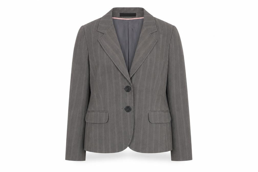Front view of e-vie Women’s Grey Pinstripe Single-Breasted Blazer, size UK 18