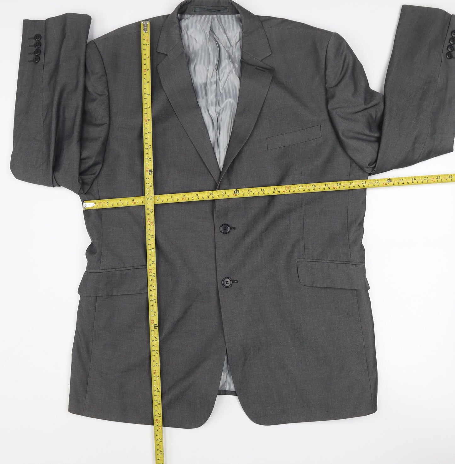 Burton Men's Grey Suit Jacket 46R Two-Button Classic Fit