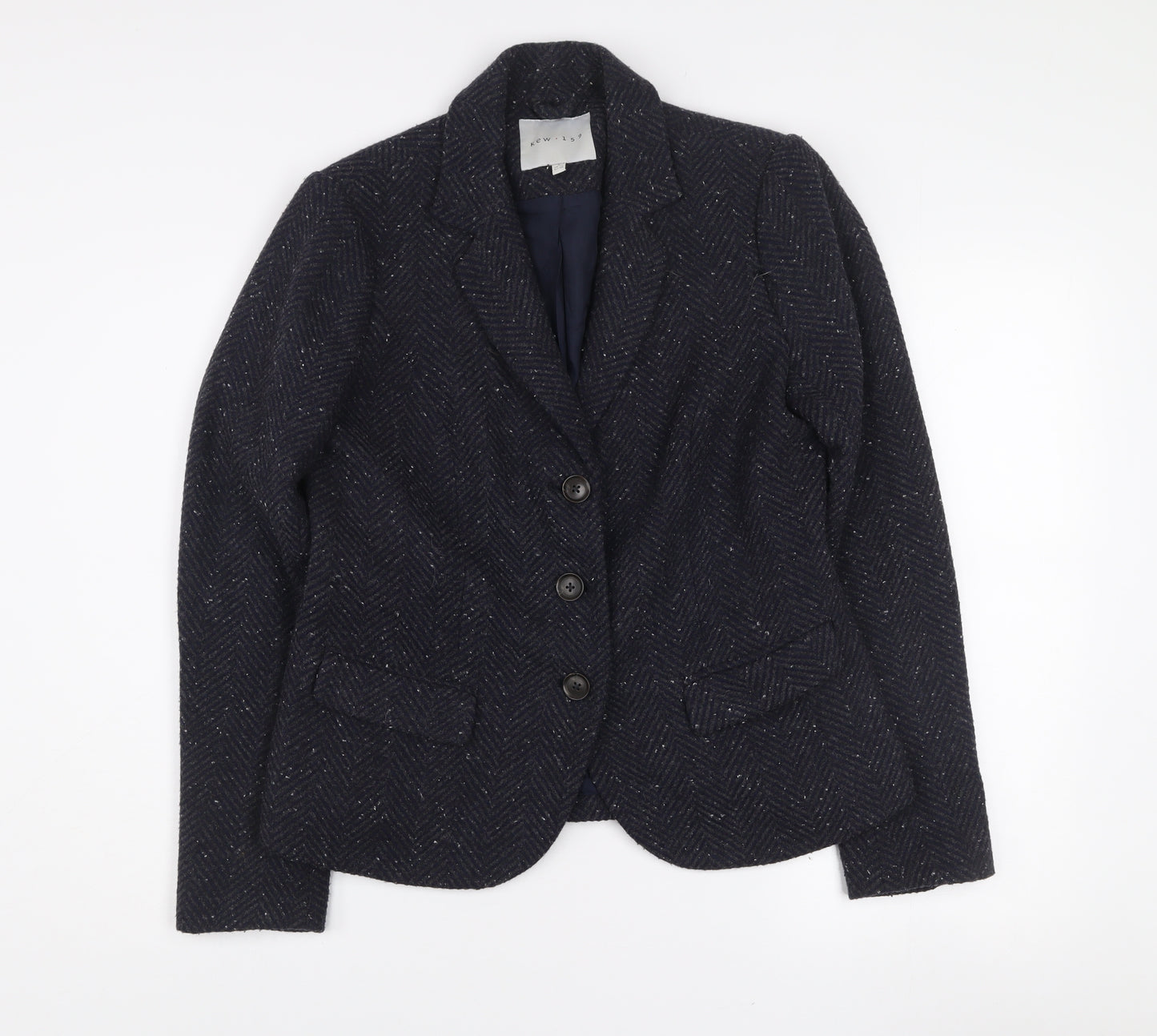 Kew 159 Women's Blue Wool Blend Tweed Blazer UK 12 Classic Single-Breasted Jacket