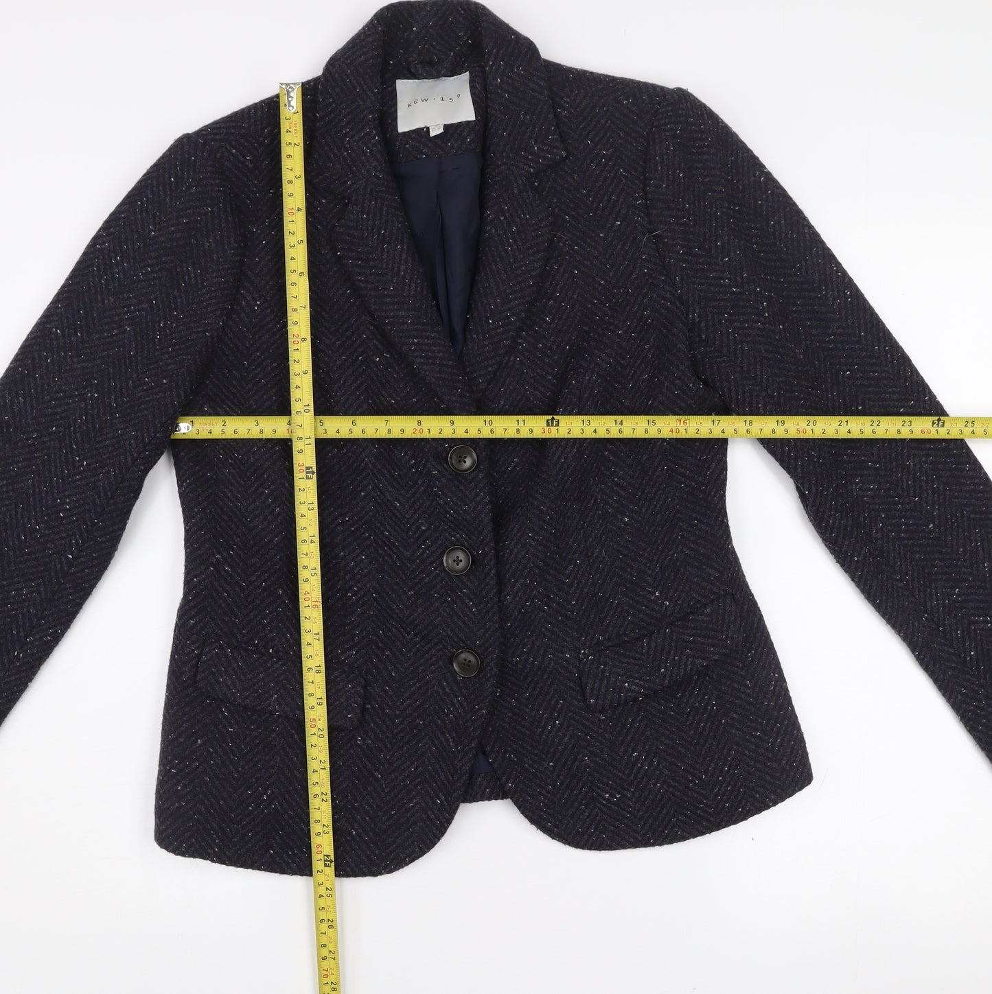 Kew 159 Women's Blue Wool Blend Tweed Blazer UK 12 Classic Single-Breasted Jacket