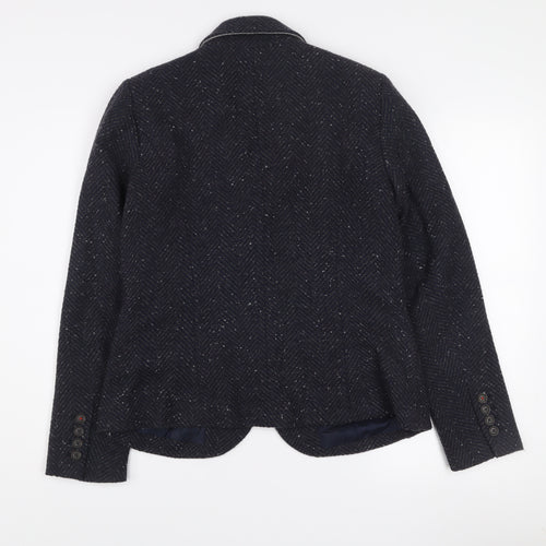 Kew 159 Women's Blue Wool Blend Tweed Blazer UK 12 Classic Single-Breasted Jacket