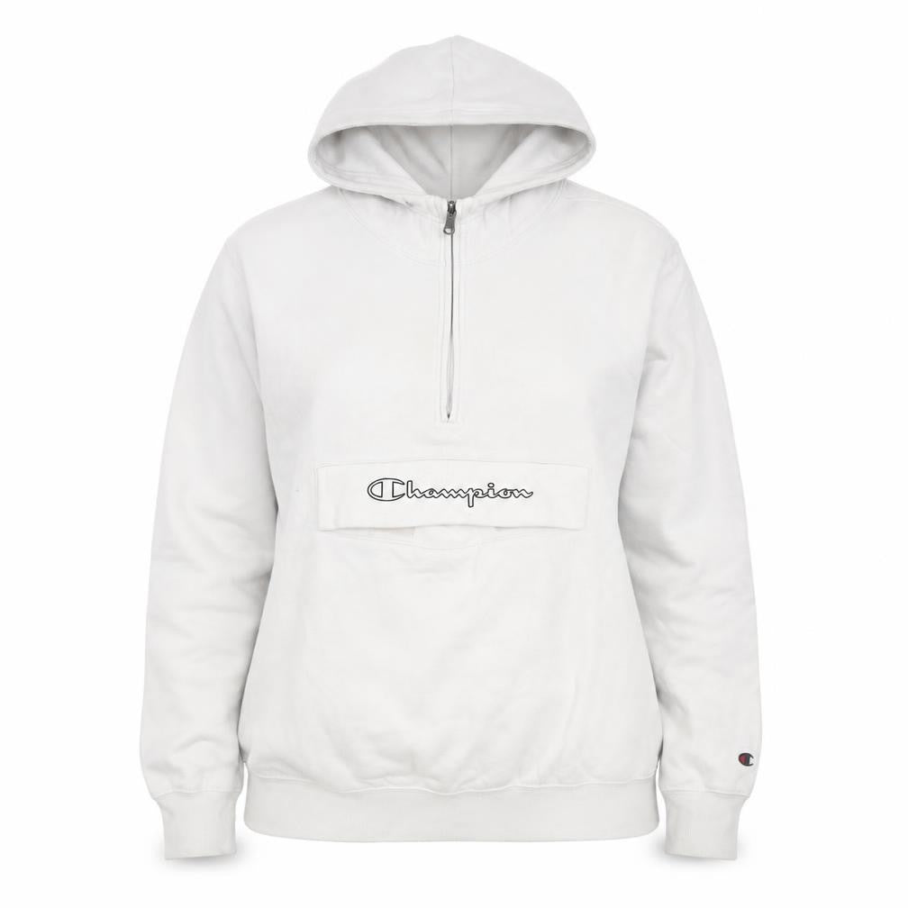 Champion Women's White 1/4 Zip Hoodie Medium Logo Detail