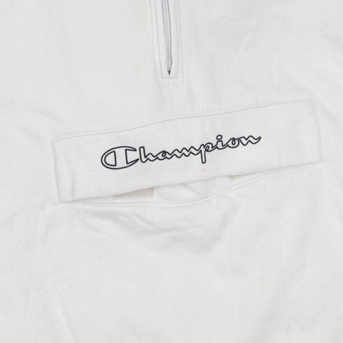 Champion Women's White 1/4 Zip Hoodie Medium Logo Detail