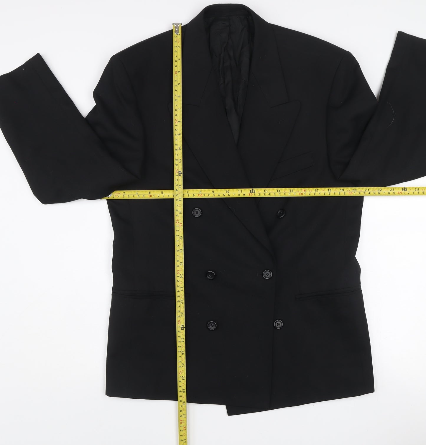 Burton Menswear Black Double-Breasted Suit Jacket 38in Short