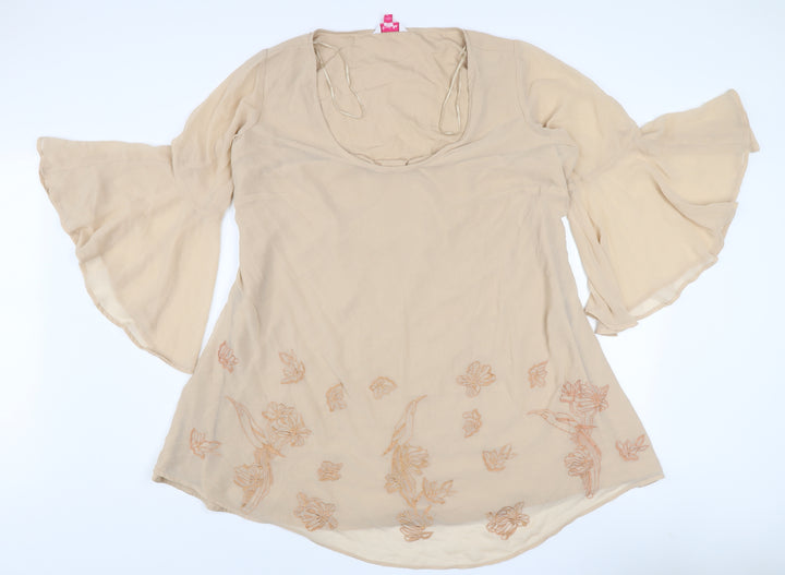 Simply Be Women’s Beige Embroidered Chiffon A-Line Dress Size 14