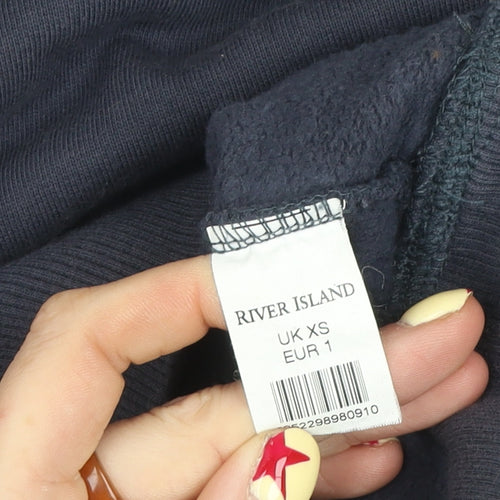 River Island Women Navy Blue XS Pullover Hoodie Cotton Blend