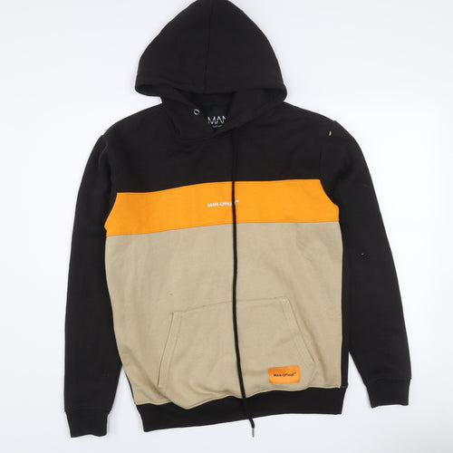 boohooMAN Men's Black Beige Orange Colour Block Hoodie M