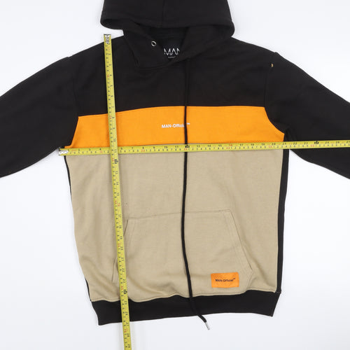 boohooMAN Men's Black Beige Orange Colour Block Hoodie M