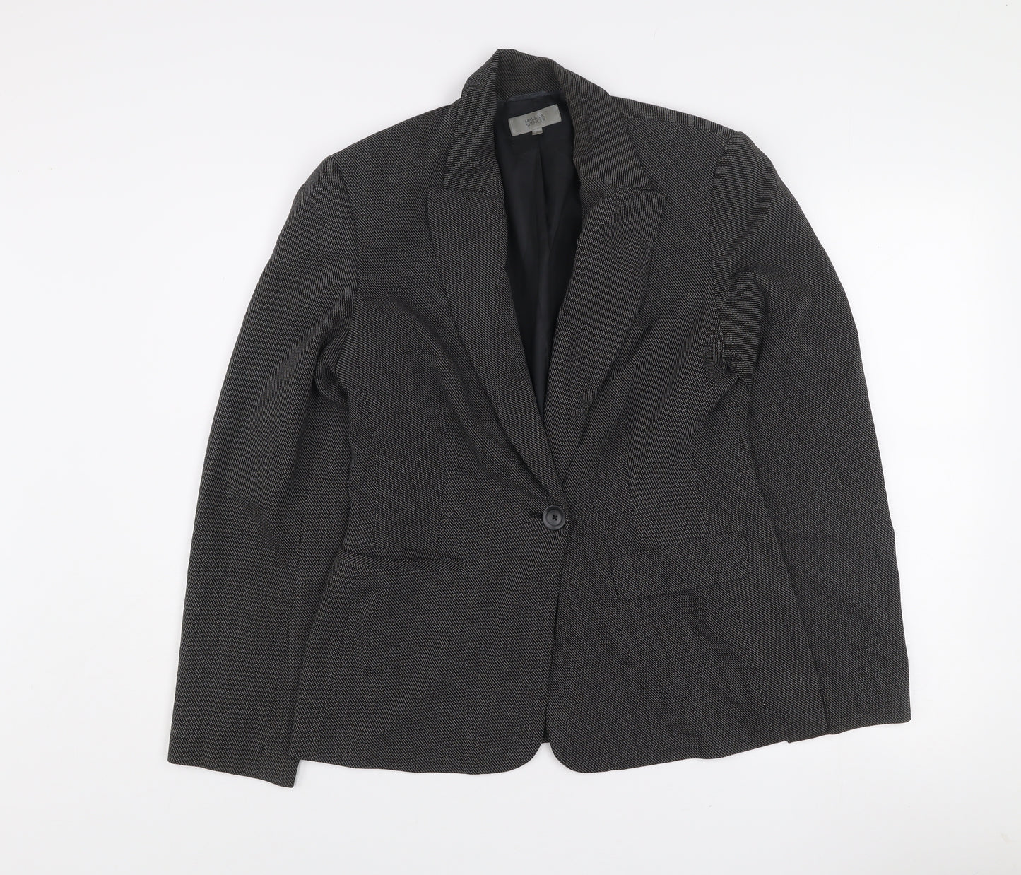 Marks and Spencer Women's Black Mix Size 12 Standard Fit Single-Breasted Blazer