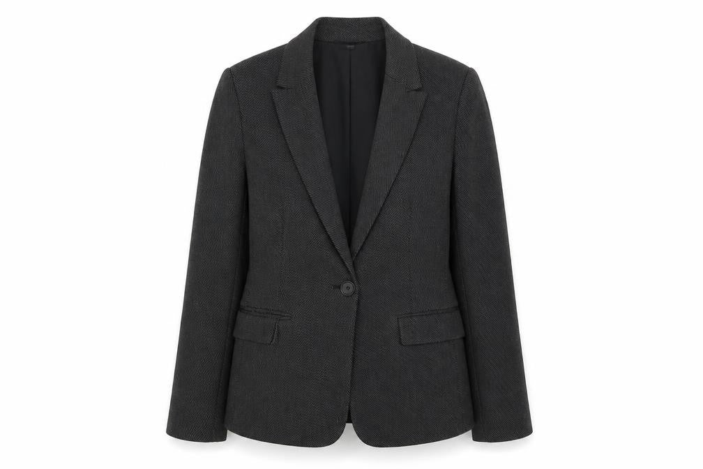 Front view of Marks & Spencer Women's Black Mix, size 12, Standard Fit Single-Breasted Blazer
