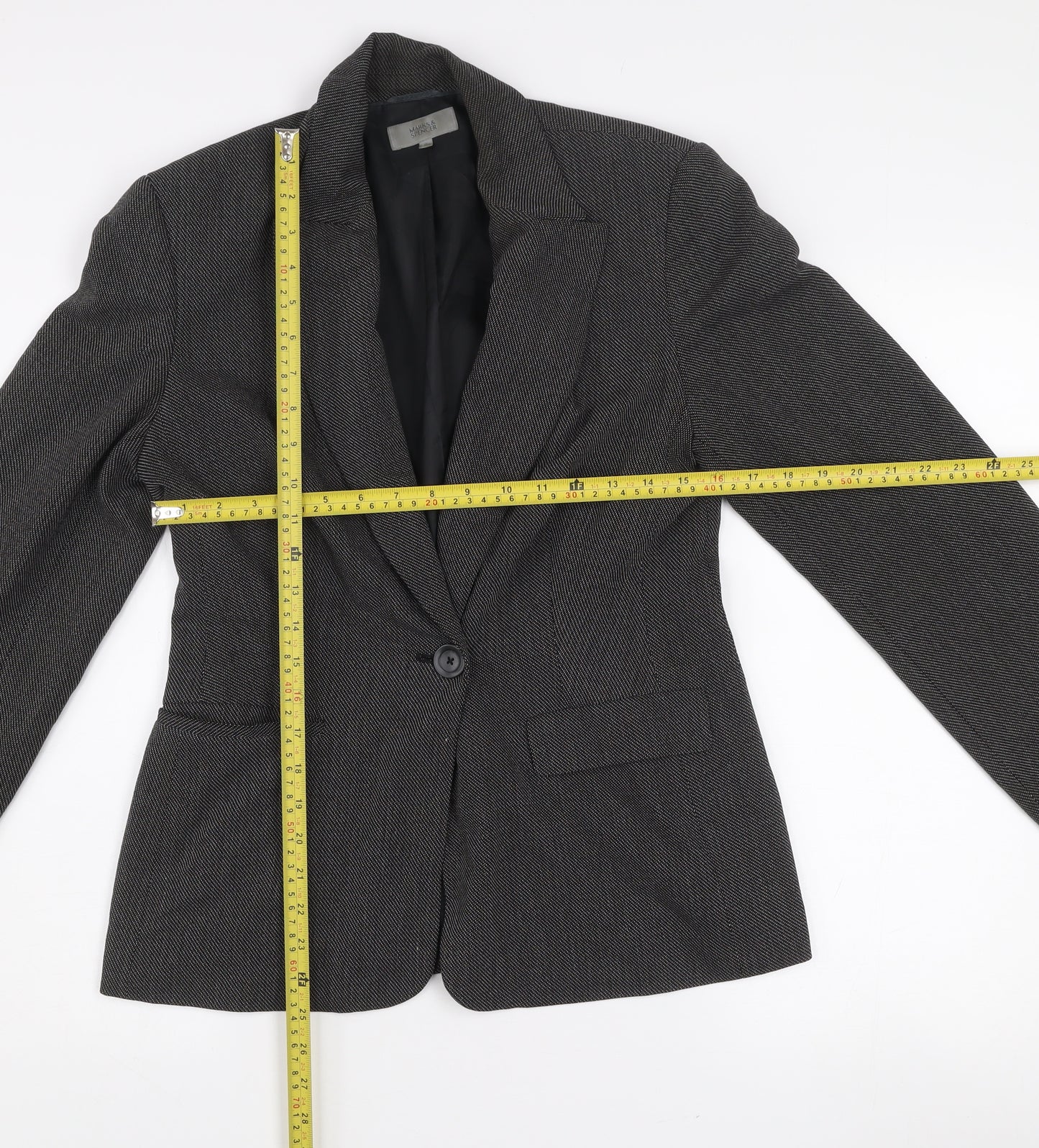 Marks and Spencer Women's Black Mix Size 12 Standard Fit Single-Breasted Blazer