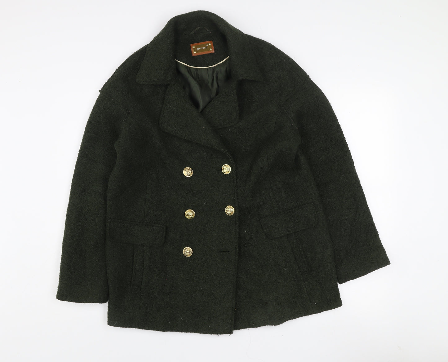 Marks and Spencer Women’s Green Wool Blend Double-Breasted Pea Coat Size 10