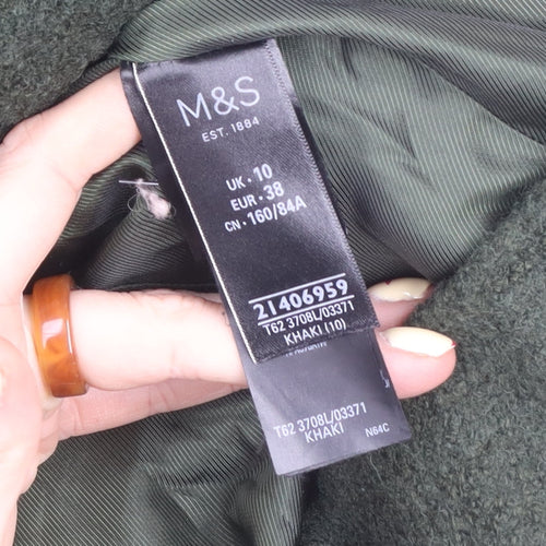 Marks and Spencer Women’s Green Wool Blend Double-Breasted Pea Coat Size 10