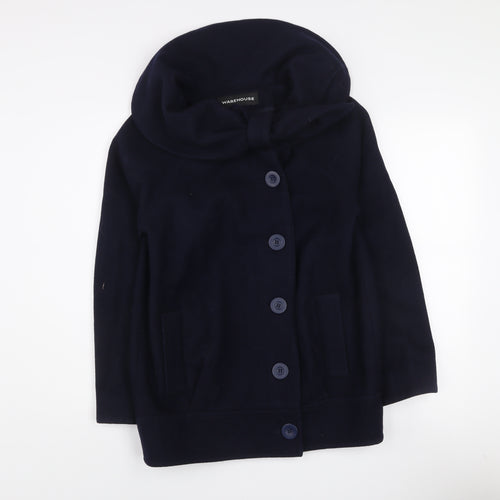 Warehouse Women’s Navy Blue Wool Blend Hooded Coat Size 8