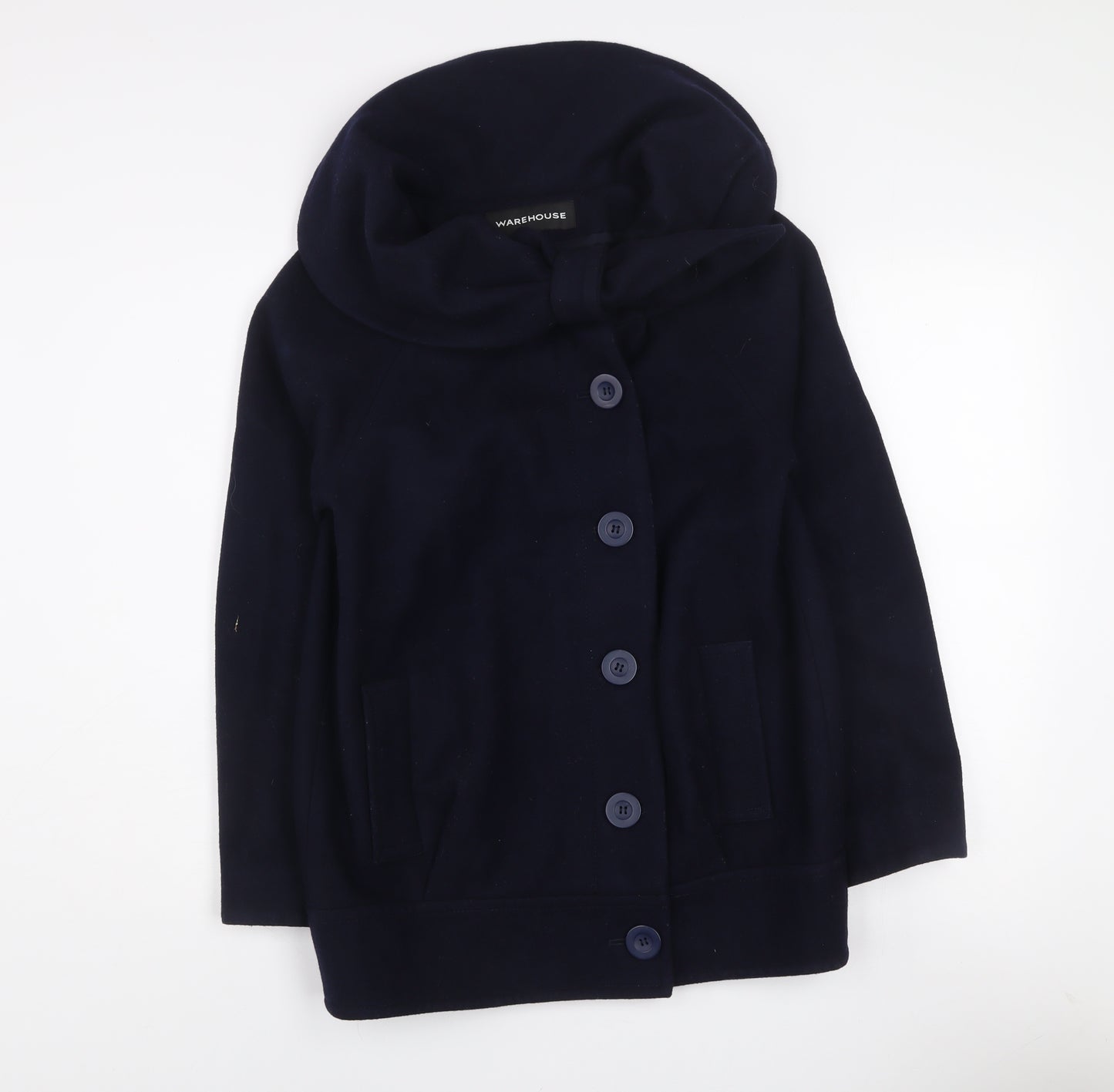 Warehouse Women’s Navy Blue Wool Blend Hooded Coat Size 8