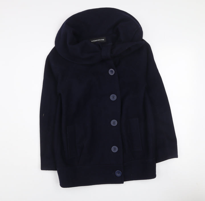 Warehouse Women’s Navy Blue Wool Blend Hooded Coat Size 8
