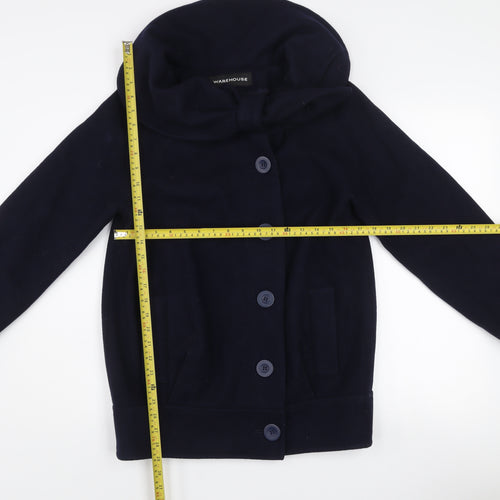 Warehouse Women’s Navy Blue Wool Blend Hooded Coat Size 8