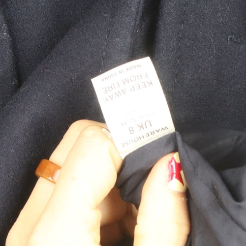 Warehouse Women’s Navy Blue Wool Blend Hooded Coat Size 8