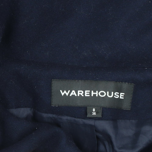 Warehouse Women’s Navy Blue Wool Blend Hooded Coat Size 8