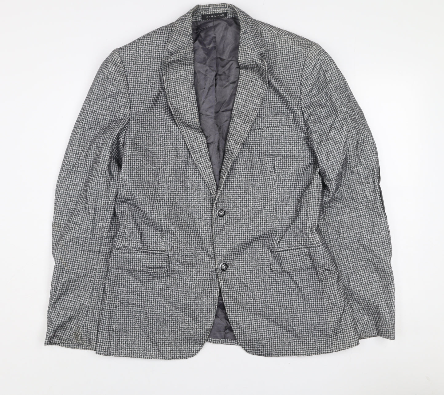 Zara Man Men's Grey Check Wool Blend Slim Fit Blazer Jacket 38R