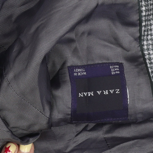 Zara Man Men's Grey Check Wool Blend Slim Fit Blazer Jacket 38R