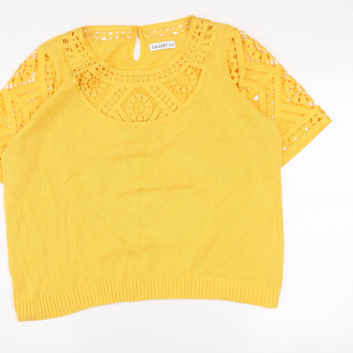 Gallery Women’s Yellow Crochet Knit Cotton Blouse XL