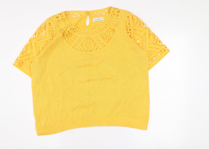 Gallery Women’s Yellow Crochet Knit Cotton Blouse XL