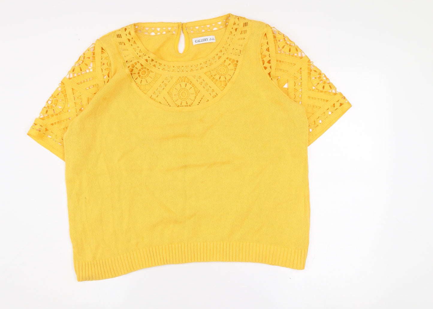 Gallery Women’s Yellow Crochet Knit Cotton Blouse XL
