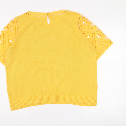 Gallery Women’s Yellow Crochet Knit Cotton Blouse XL