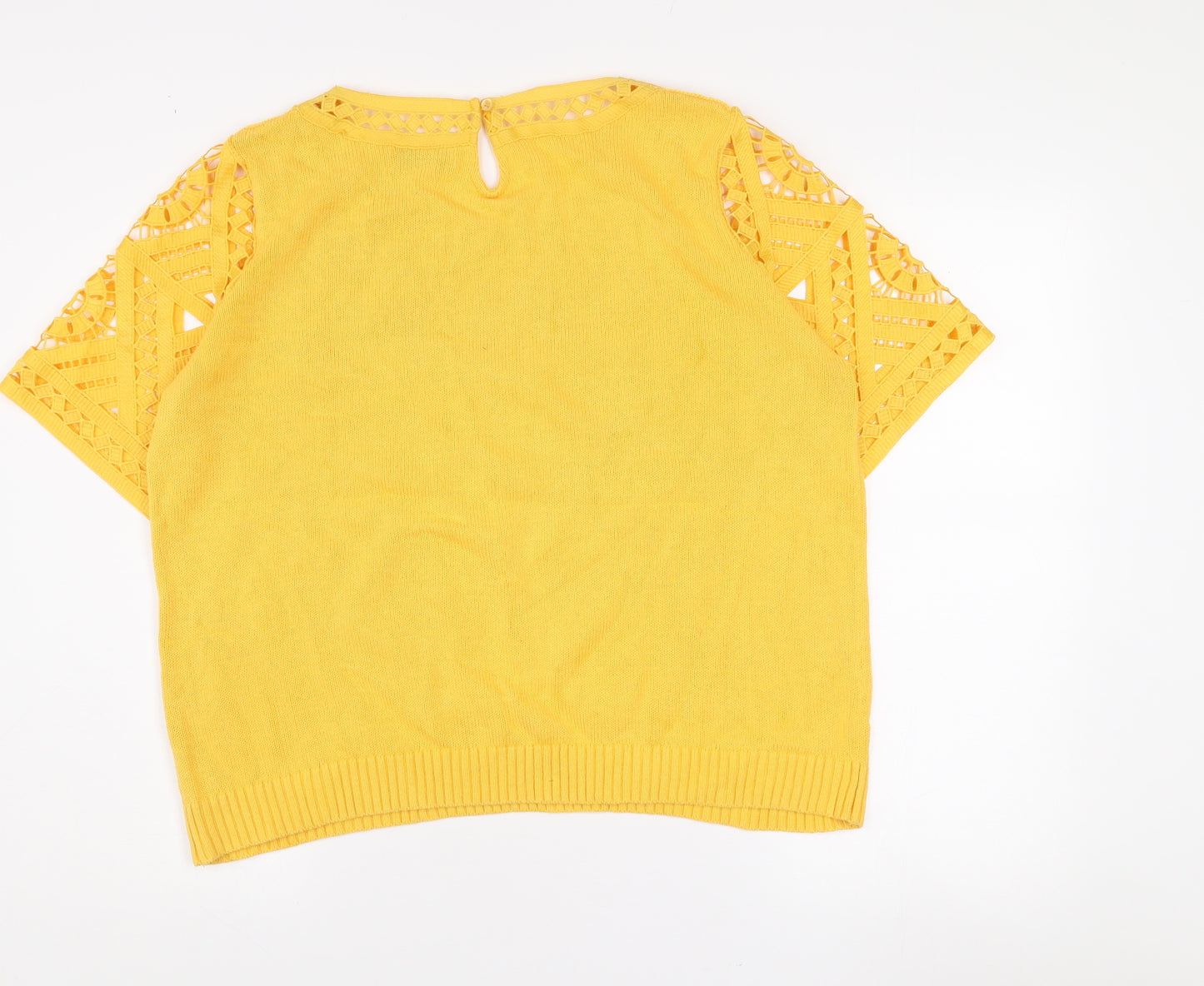 Gallery Women’s Yellow Crochet Knit Cotton Blouse XL