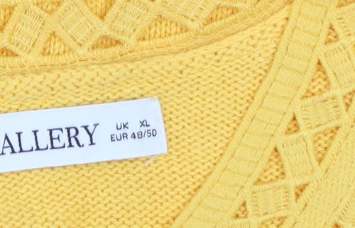 Gallery Women’s Yellow Crochet Knit Cotton Blouse XL