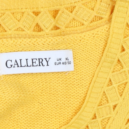 Gallery Women’s Yellow Crochet Knit Cotton Blouse XL