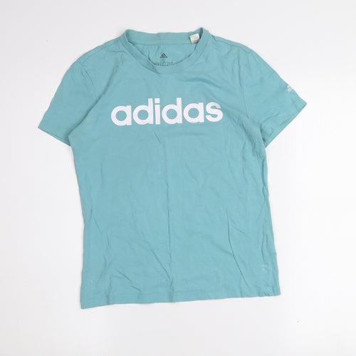 adidas Girls Blue Short Sleeve Cotton Logo T-Shirt Size S