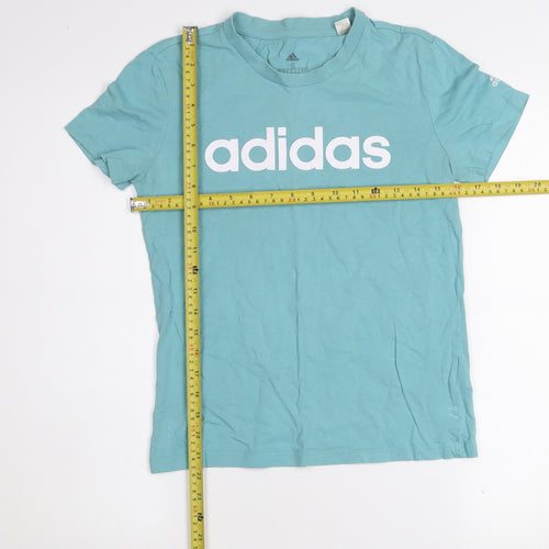 adidas Girls Blue Short Sleeve Cotton Logo T-Shirt Size S