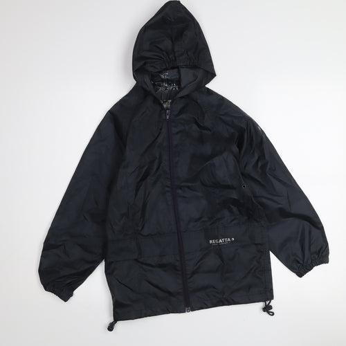 Regatta Boys Black Waterproof Hooded Rain Coat Jacket 7-8 Years