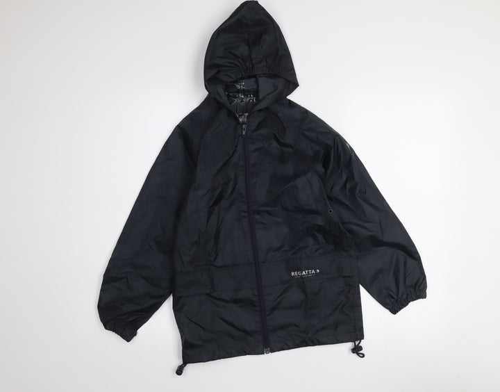 Regatta Boys Black Waterproof Hooded Rain Coat Jacket 7-8 Years