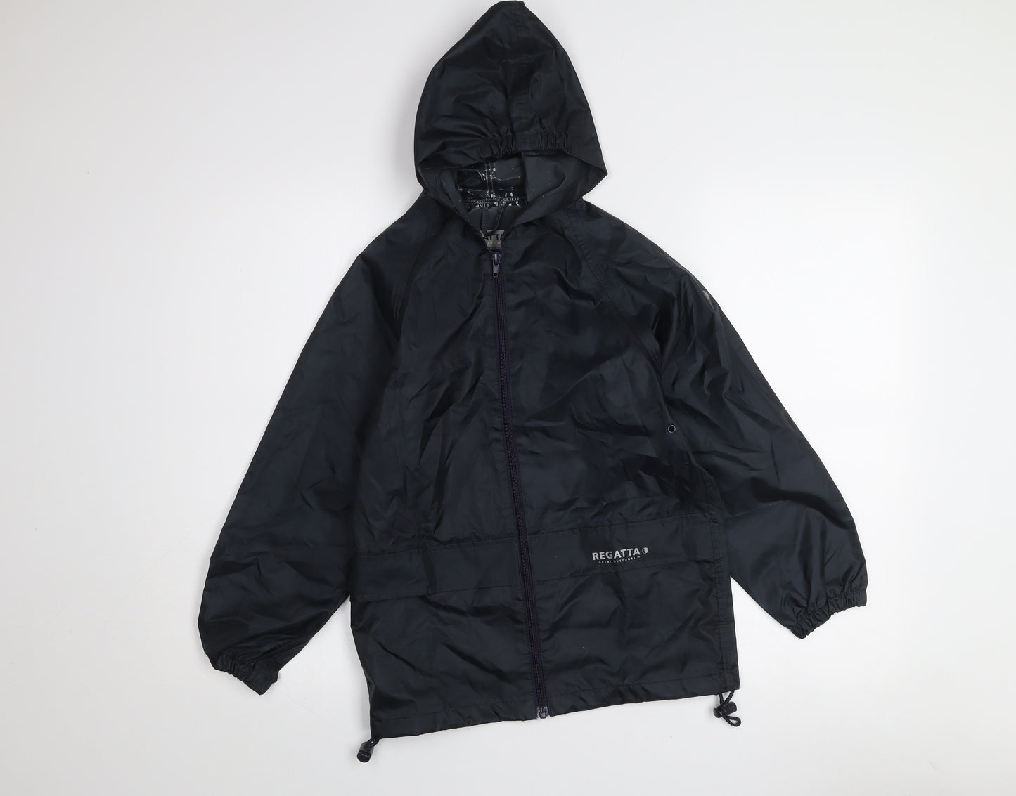 Regatta Boys Black Waterproof Hooded Rain Coat Jacket 7-8 Years