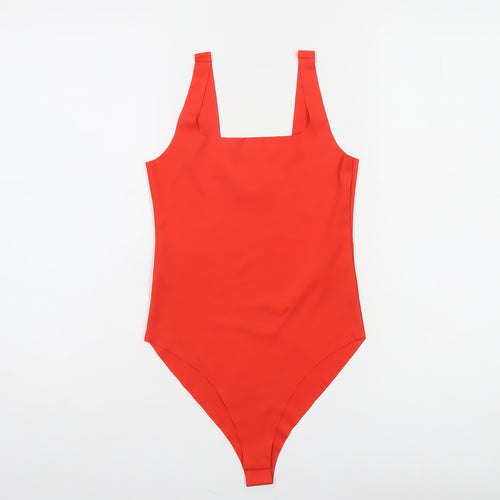Zara Women Red Square Neck Stretch Bodysuit Size S