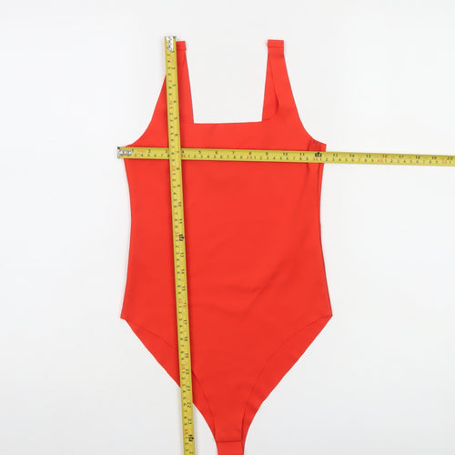 Zara Women Red Square Neck Stretch Bodysuit Size S
