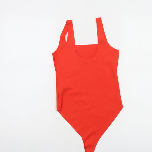 Zara Women Red Square Neck Stretch Bodysuit Size S